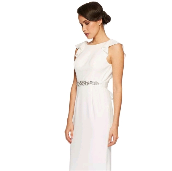 Adrianna Papell Fluttered Short Sleeve Crepe Gown WHITE WEDDING Size 10 - Picture 15 of 16